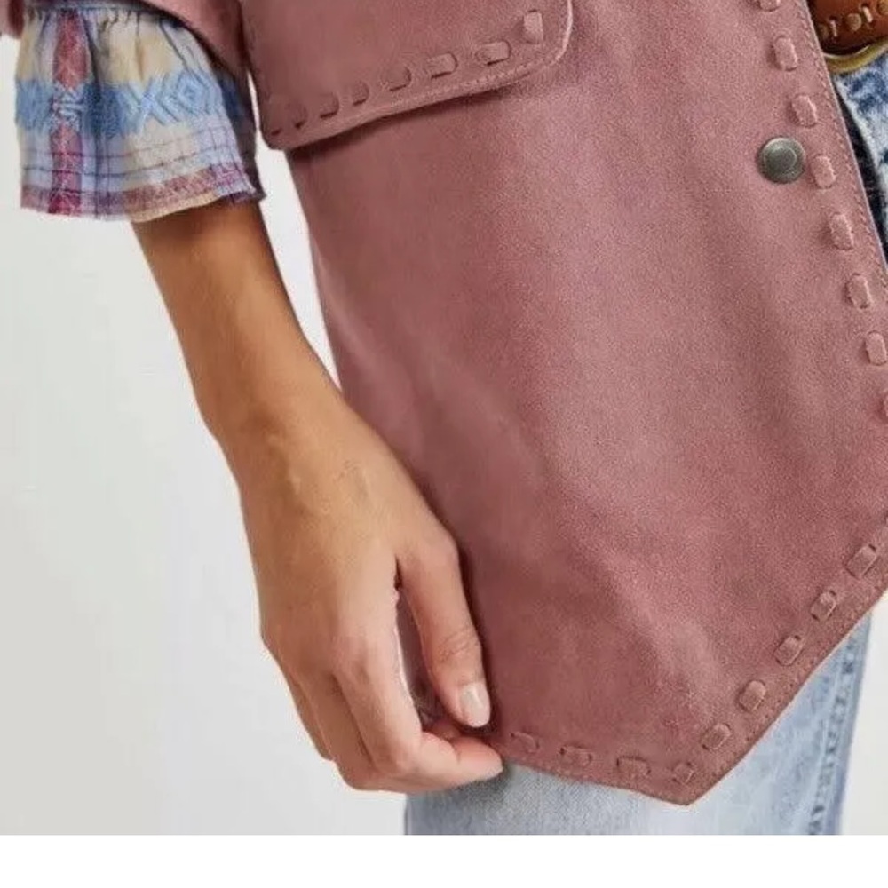 NWOT We The Free X Free People High Tide 100% Suede Blazer Pink - Picture 3 of 6